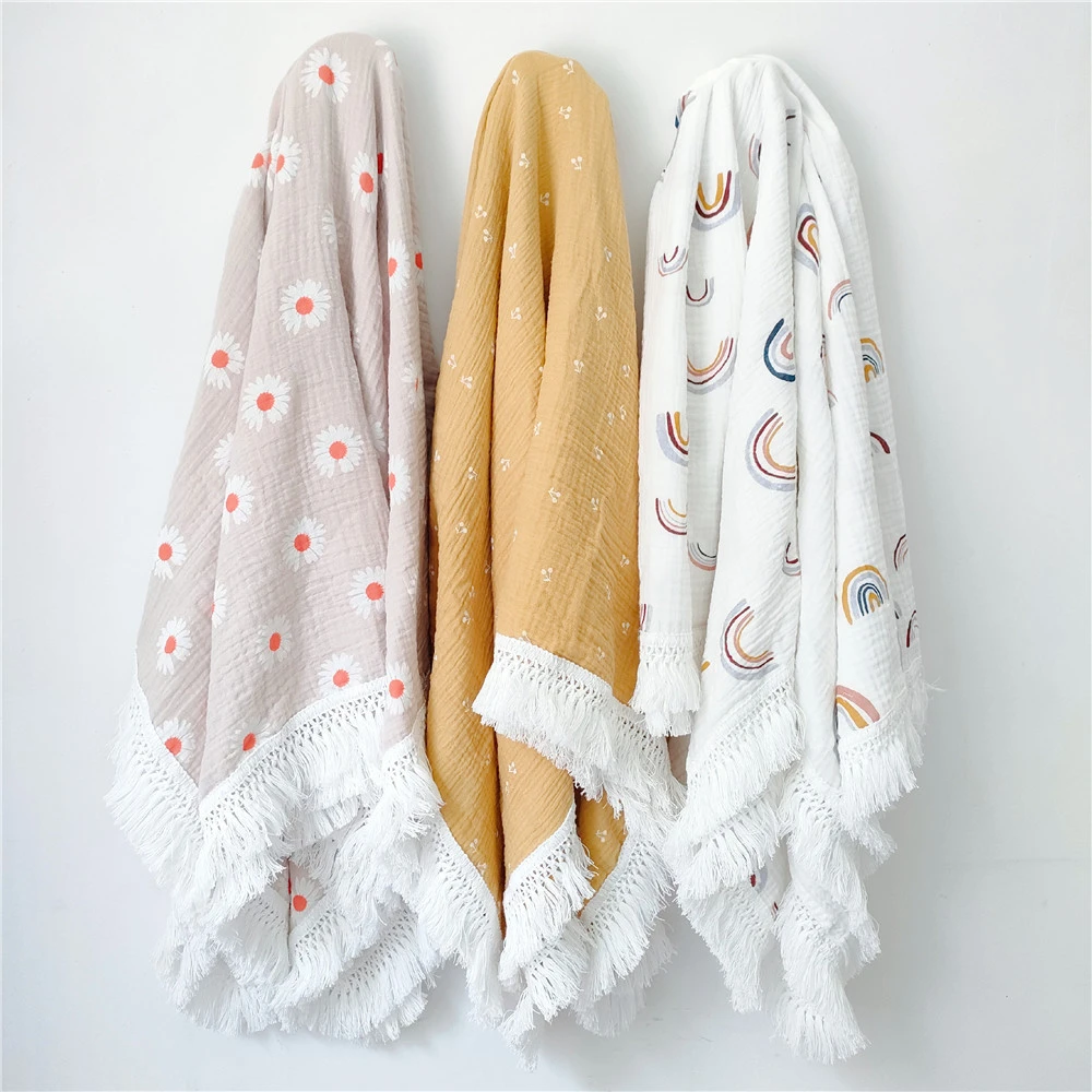 Children's Cotton Printed Tassel Blanket Baby Gauze