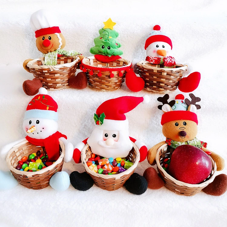 Christmas Decoration Home Storage Basket Santa Snowman Elk Candy Basket