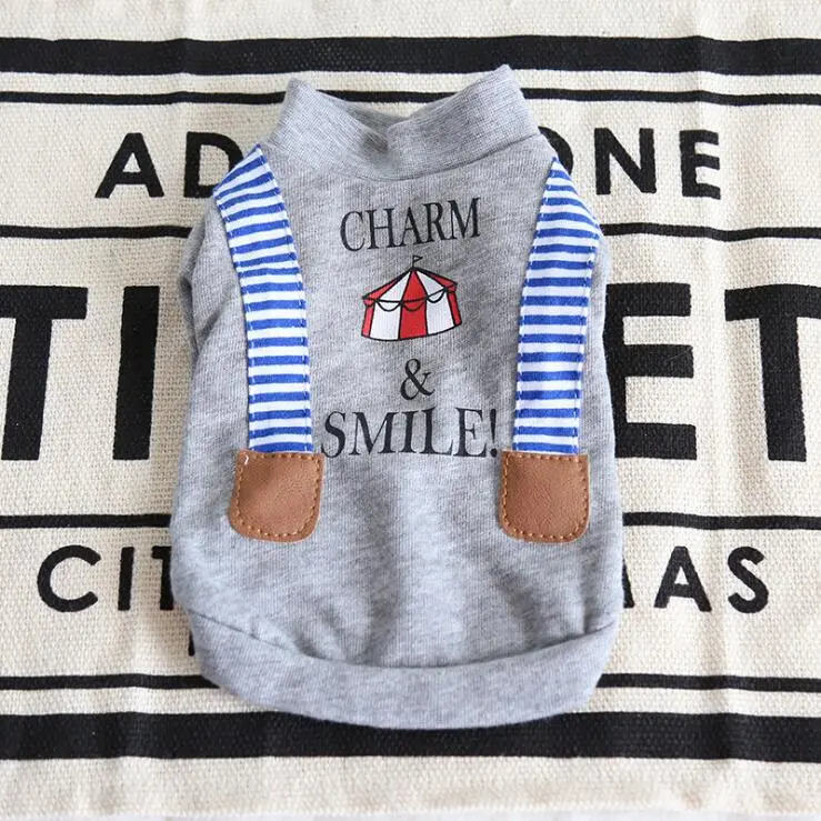 Striped Fake Suspenders Printed Sweater, Dog Clothes