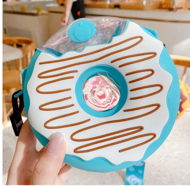 Donut Straw Cup Water Cup Drop-proof Portable Strap Plastic Cute Water Bottle