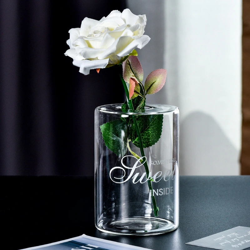 Transparent Letter Text Pattern Glass Hydroponic Vase