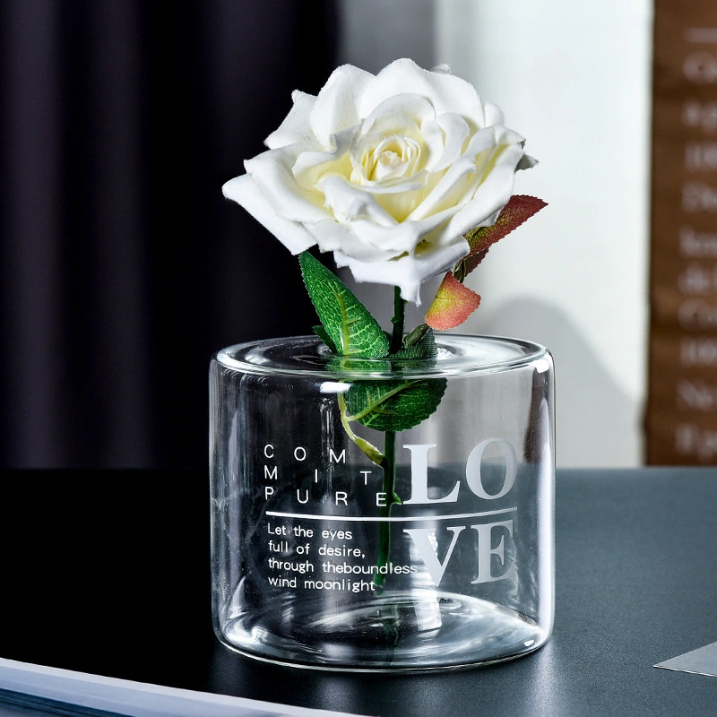 Transparent Letter Text Pattern Glass Hydroponic Vase