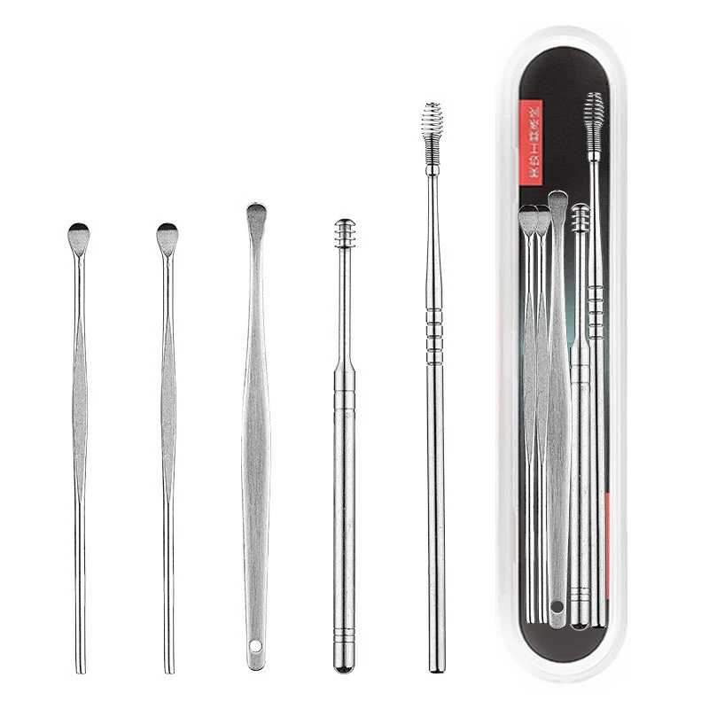 Stainless Steel Ear Pick Spring Double Head Rotating Ear Pick 7-piece Set