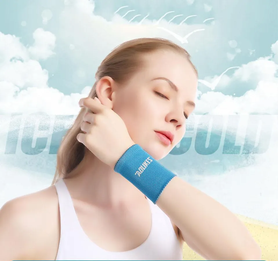 Wrist Brace Support Breathable Ice Cooling Tennis Wristband Wrap Sport Sweatband For Gym Yoga Volleyball Hand Sweat Band