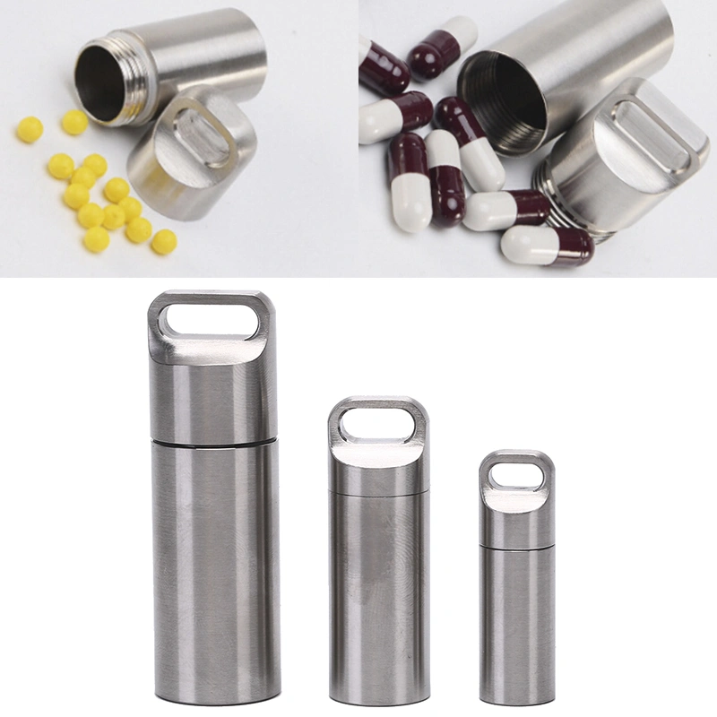 Mini Waterproof Capsule Seal Bottle Stainless Steel Outdoor Survival Pill Box Container Capsule Pill Bottle Tank