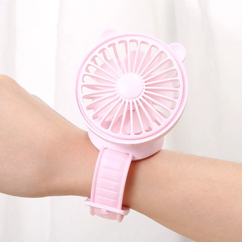 Rechargeable Watch Fan Student Desktop Bear Watch Fan Handheld Mini Fan