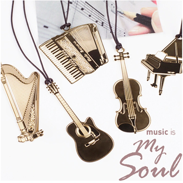 Exquisite Musical Instrument Metal Gilded Lanyard Creative Bookmarks