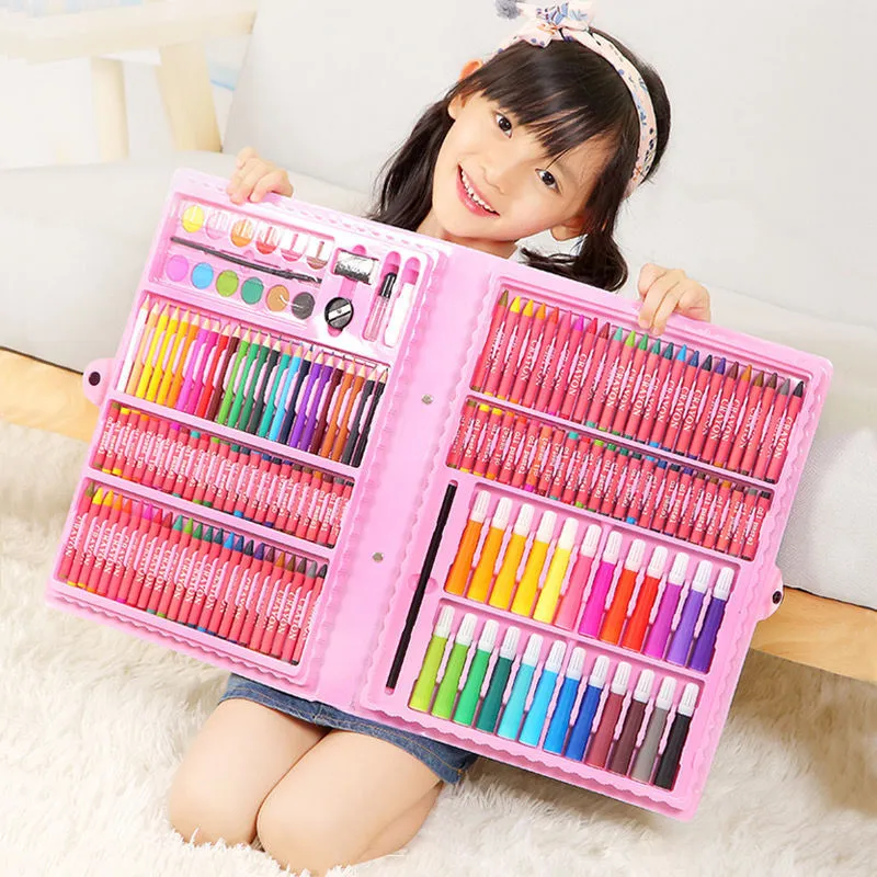 Toddler Pupils Learn To Paint With Watercolor Brushes, Crayon And Oil Pastel