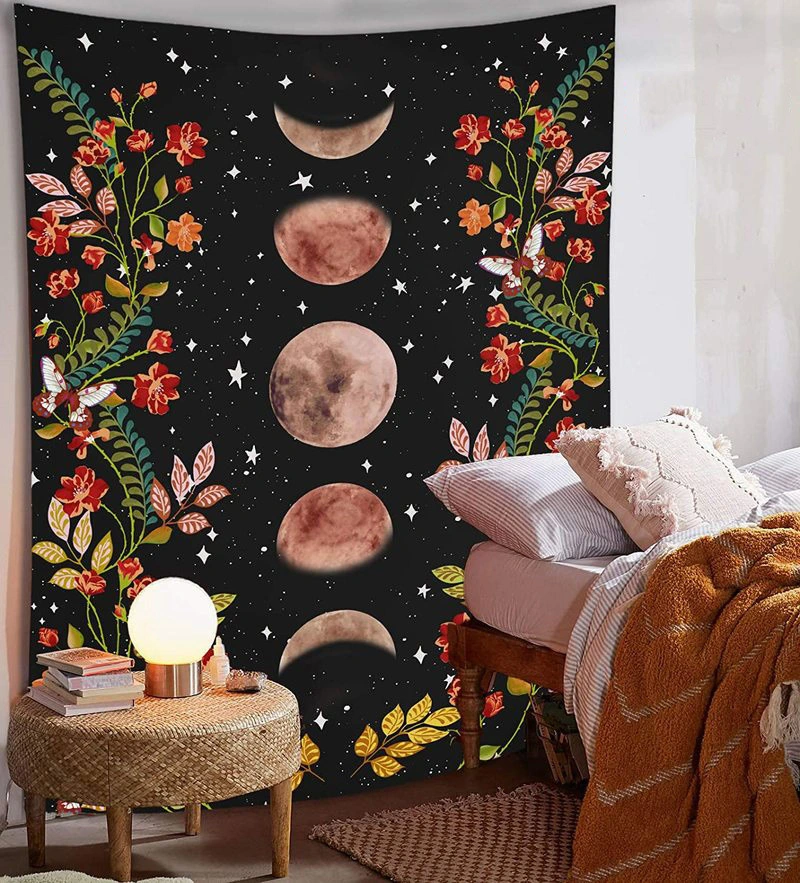 Moon Phase Flower Tapestry Home Decoration Bedroom Decoration Background Cloth Can Be Customized