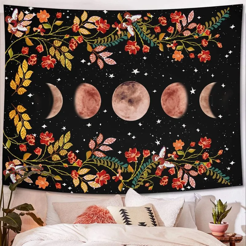 Moon Phase Flower Tapestry Home Decoration Bedroom Decoration Background Cloth Can Be Customized