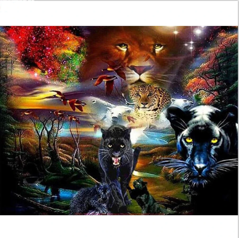 Panther Forest Landscape Painting, 5d Diamond Embroidery