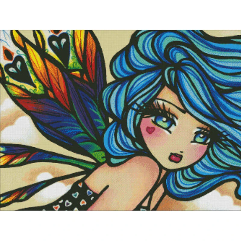 Full Circle Diamond Painting Kit With AB Diamond Cartoon Fairy Girl Flower Embroidery Mosaic Home Decoration