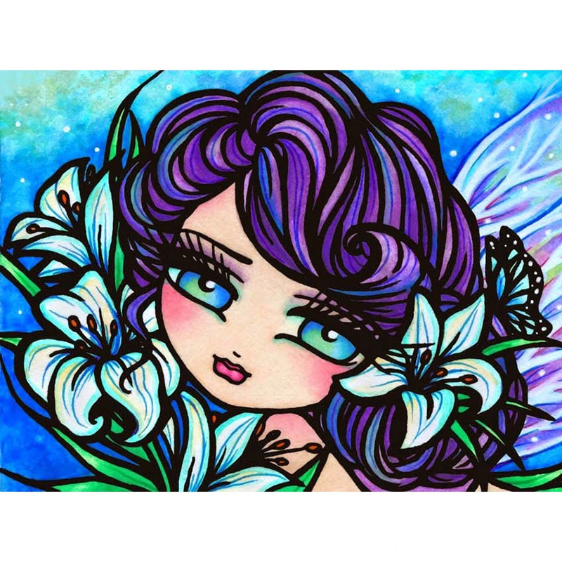 Full Circle Diamond Painting Kit With AB Diamond Cartoon Fairy Girl Flower Embroidery Mosaic Home Decoration