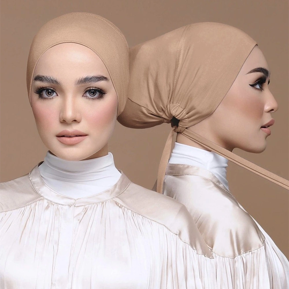 Modal Elastic Elastic Lace Bottom Cap Tied Rope Hijab Solid Color Scarf