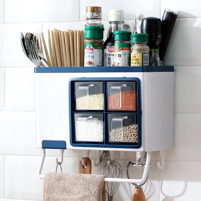 Multifunctional Kitchen Spice Box Wall-mounted Household Free Punching
