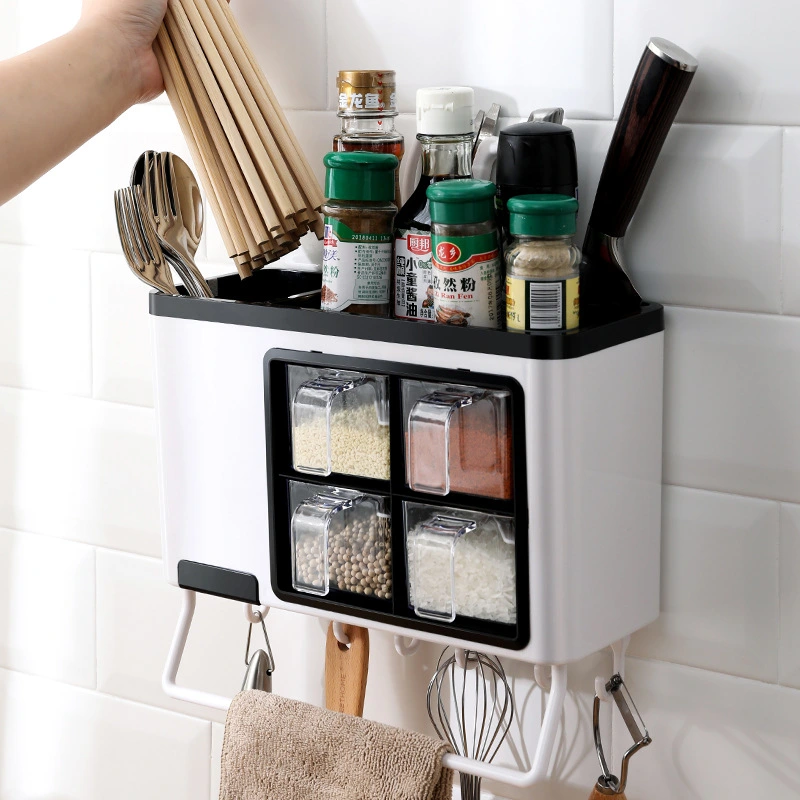 Multifunctional Kitchen Spice Box Wall-mounted Household Free Punching