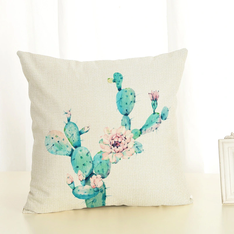 Cactus Flower Cotton Linen Throw Pillow Office Home Cushion