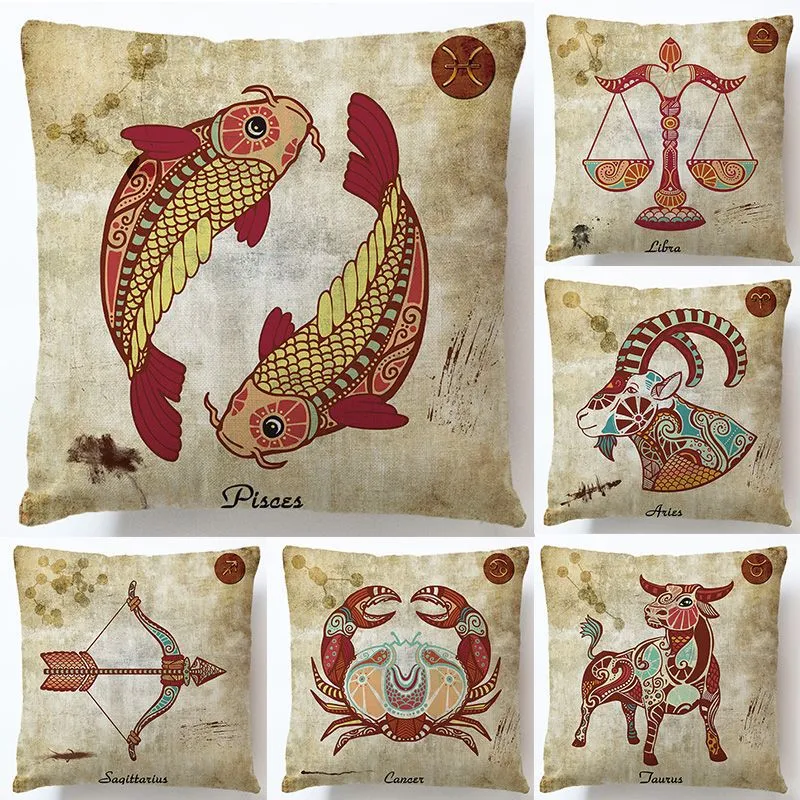 Zodiac European And American Series Linen Pillowcase