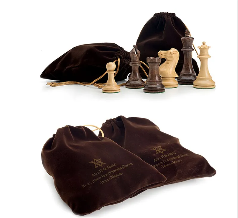 Golden Flannel Drawstring Pocket Chess Piece Storage Bag