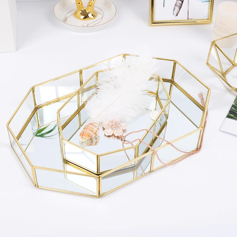 Simple Jewelry And Cosmetics Golden Glass Storage Tray