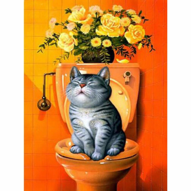 Diamond Painting Cat Home Decoration On Toilet