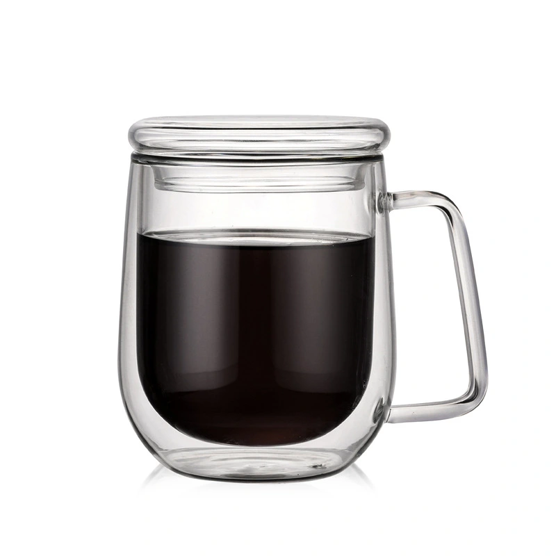 High Borosilicate Insulated Double-Layer Glass Cup With Lid