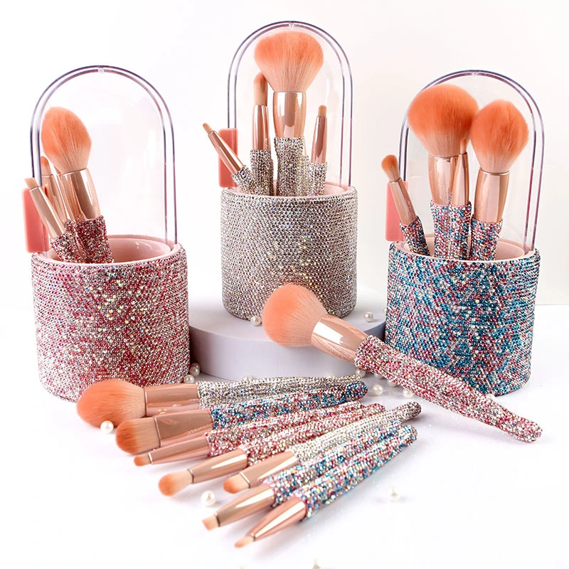 8 Barreled Diamond Makeup Brush Set With Rhinestone Eyeshadow Brush Loose Powder Brush