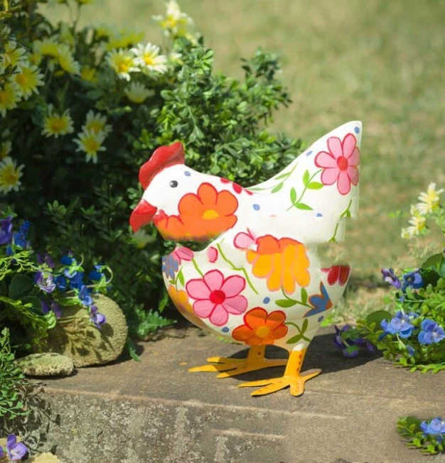 Folk Art Painted Metal Hen