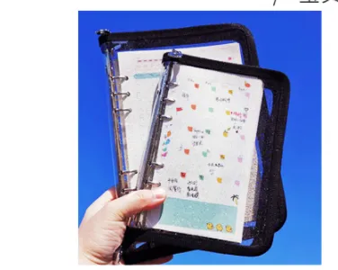 A6 Loose-leaf Book, Zipper Bag, Hand Account, Replaceable Core, Flashing Transparent PVC Soft Shell