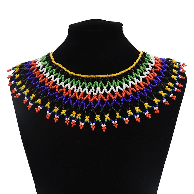 Trendy Exaggerated Colorful Rice Bead Necklace Women