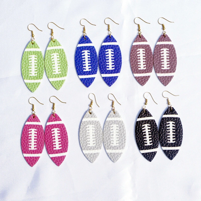 Trendy Soft Football PU Leather Leaf Earrings For Women Multicolor