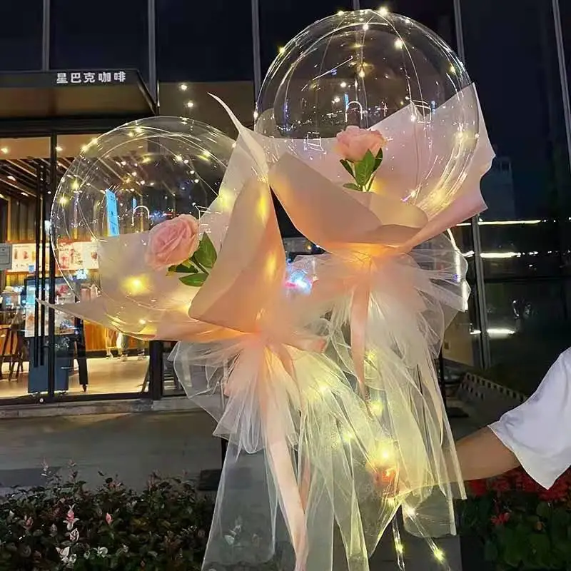 Glowing Ball For Girlfriends With A Rose In A Balloon