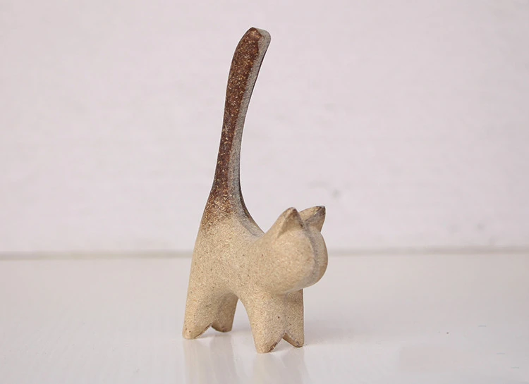 Long Tail Kitten Ornament Wooden Rough Blank DIY Painting Coloring Material Desktop Decoration