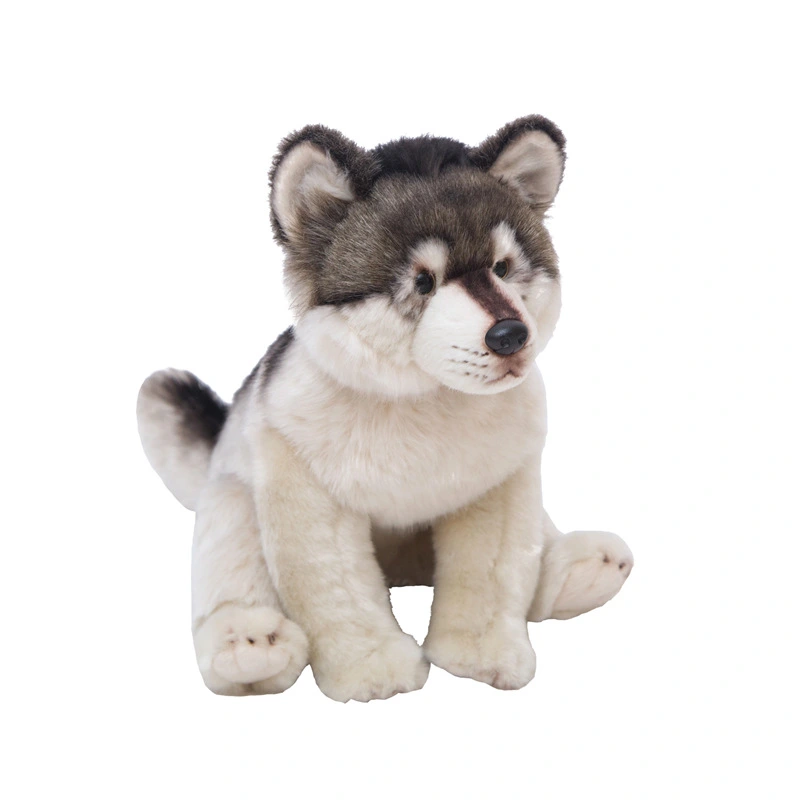 Simulation Wolf Plush Toy Gray Wolf Doll, Realistic Prairie Wolf Doll