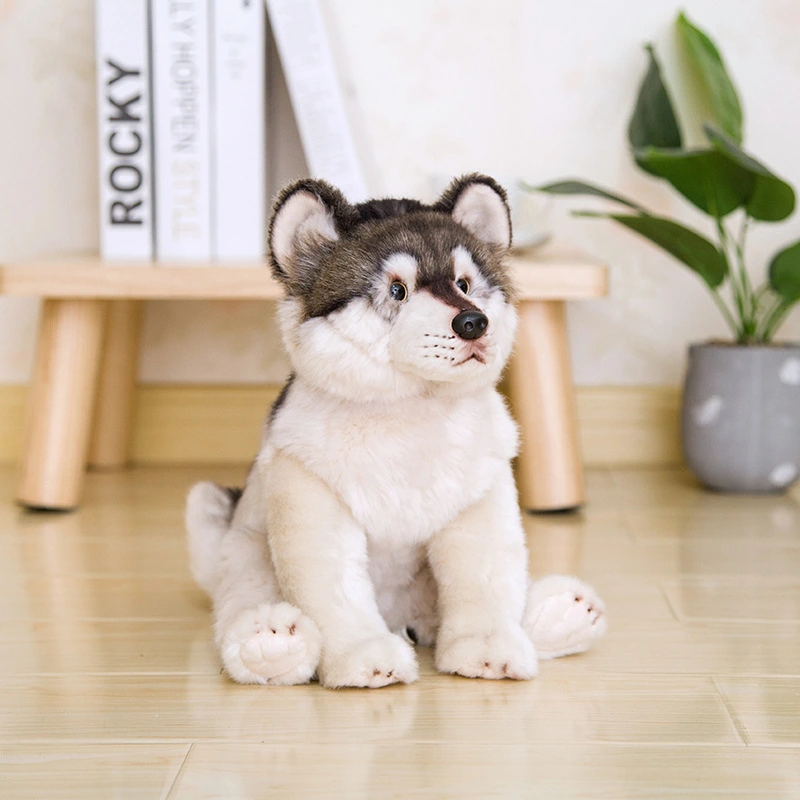 Simulation Wolf Plush Toy Gray Wolf Doll, Realistic Prairie Wolf Doll