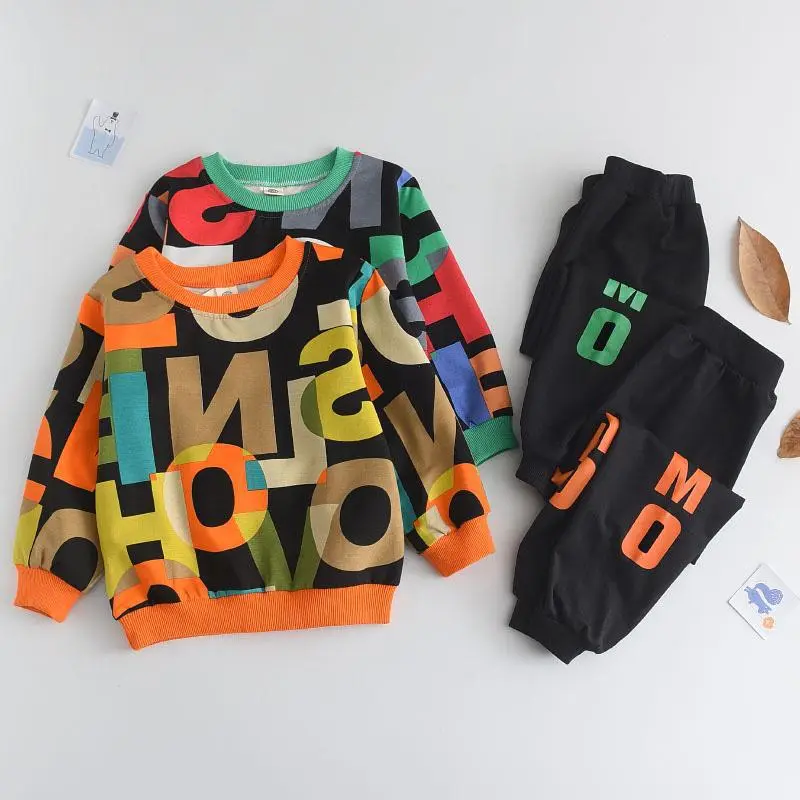 New Boy's Clothing Set All Season Children's Printed Sweatshirt Pants 2-piece Set
