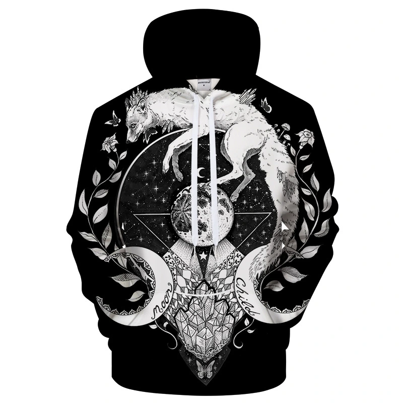 Flower-shaped Wolf Print European And American Couple Sweater With Hood
