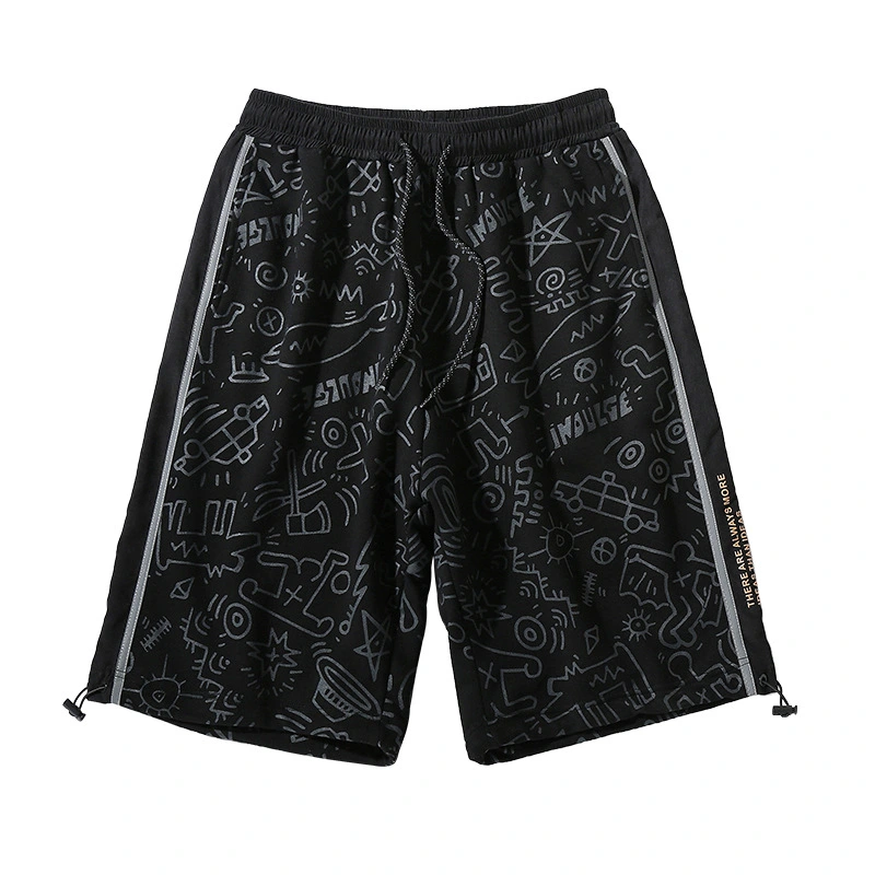 New Casual Fashion Brand Printed Youth Personality Shorts Male Reflective Five-point Pants