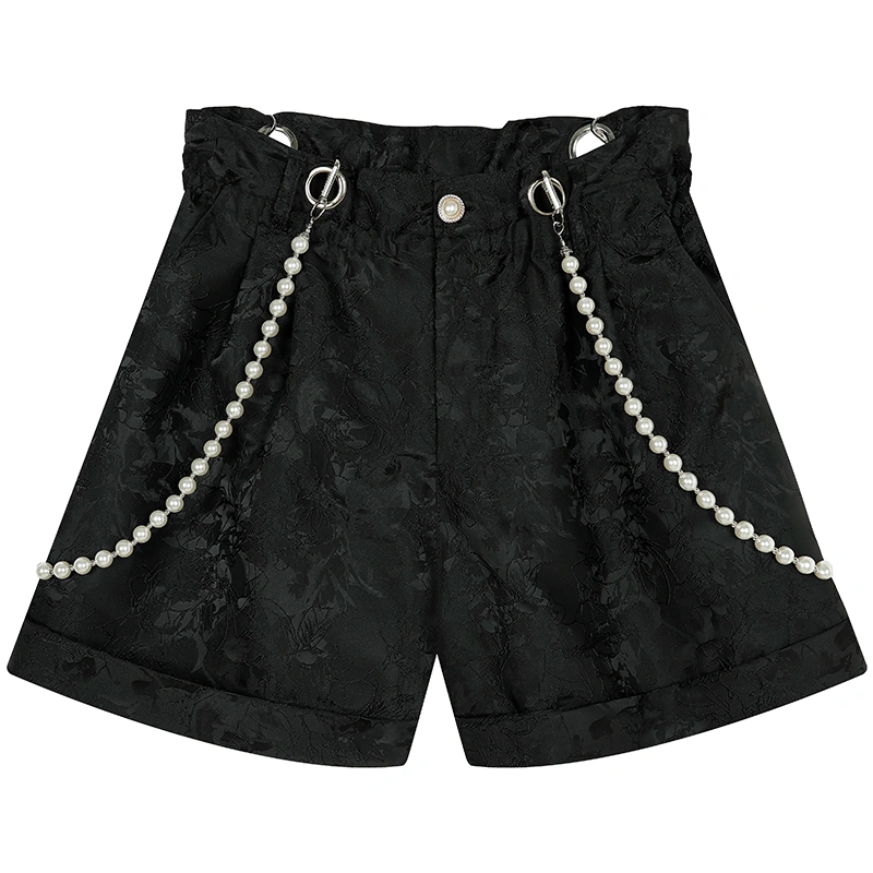 Fashionable Pearl Shoulder Strap Jacquard Fabric Bud Pants Shorts