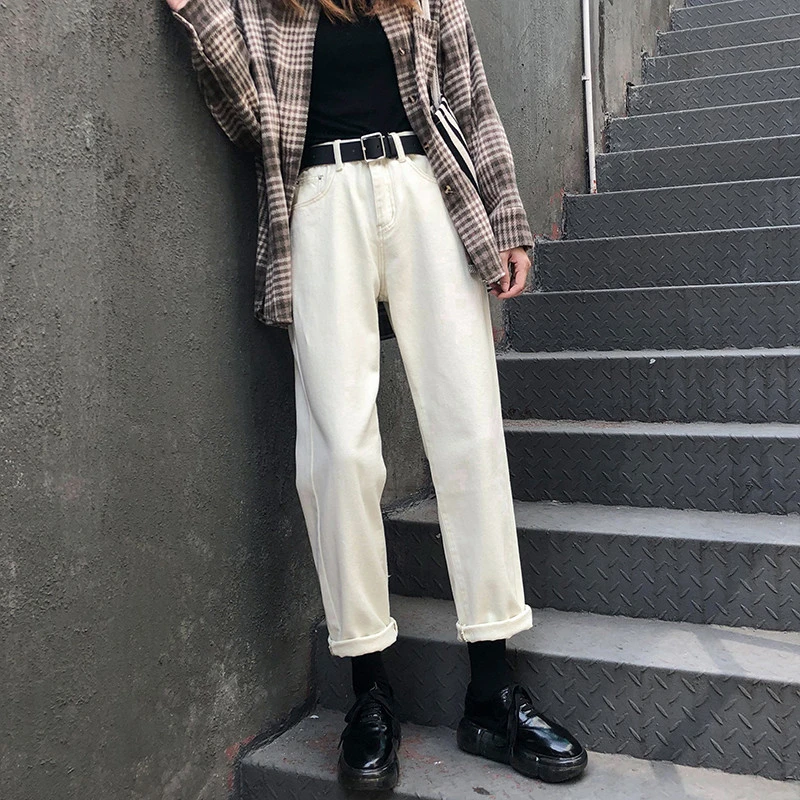 Women's Off-white Jeans Straight Loose