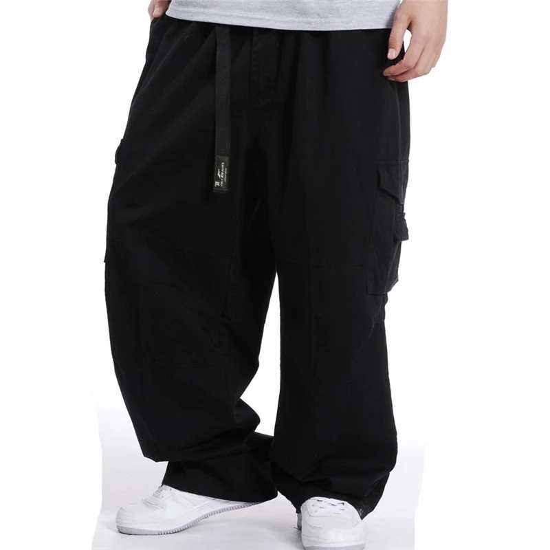 Multi-pocket Pants Fat Guy Casual Fat Artificial Trousers Plus Fat Large Size Wide Leg Elastic Waist Long Pants