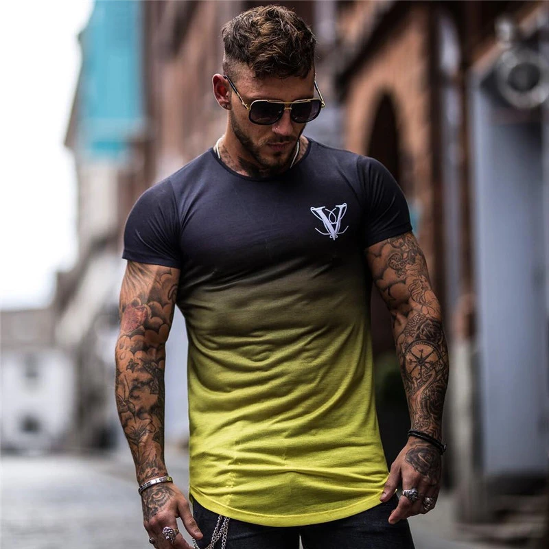 Men's Casual Sports Fitness Top Stretch Gradient T-shirt
