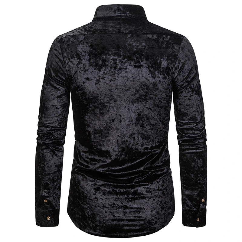Fashion Trend Diamond Velvet High-end Men's Lapel Long-sleeved Shirt