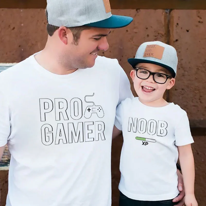 Cartoon Letter Print Father And Son Father And Child Men Short Sleeve