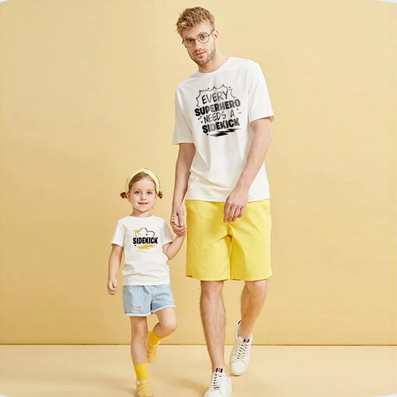 Parent-Child Outfit Father And Child Cartoon Letter Printing Father-Son Outfit Short-Sleeved