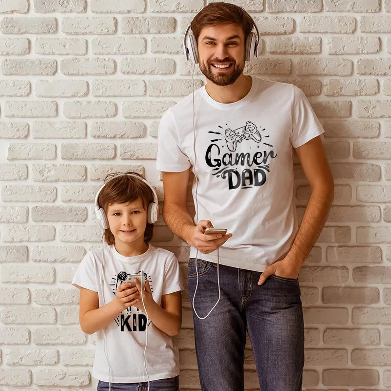 Parent-Child Outfit Dad And Child Short-Sleeved T-Shirt Simple Style Letter Cartoon