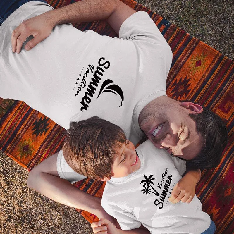 Father And Son Coconut Tree Cartoon Print Loose Casual Fashion Father And Son Outfit
