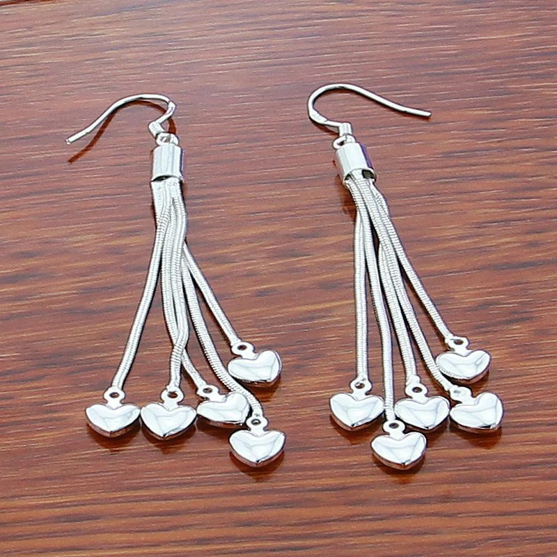 925 Silver Plated Tai  Five Heart Earrings
