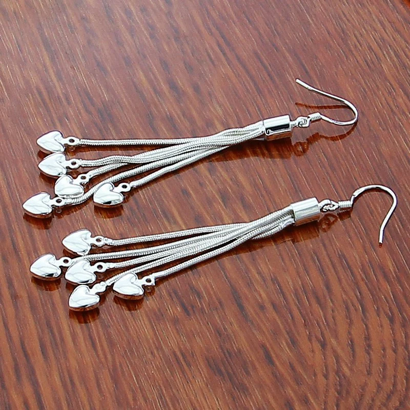 925 Silver Plated Tai  Five Heart Earrings