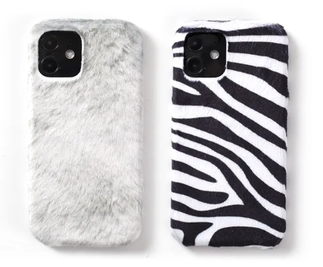 Compatible with Apple , Zebra Pattern Plush Phone Case Plush Winter Female Models Anti-fall Creative Tide Warm Mink